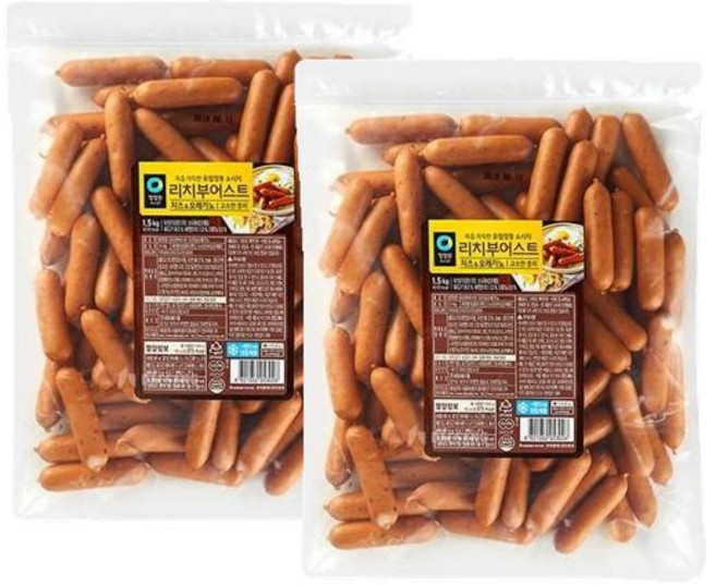 청정원 리치부어스트 치즈 오레가노 (냉동), 1.5kg, 2개