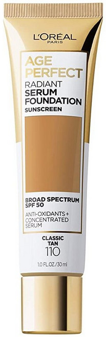 로레알 L'Oreal 파리 에이지 퍼펙트 래디언트 세럼 파운데이션 SPF 50 골든 썬 1oz 227517, 110 클래식 탠