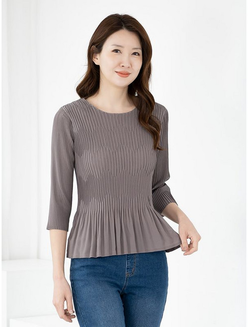 모슬린 엄마옷 플리츠 티셔츠 7부 라운드 MQG127187 마담 미시 중년여성 빅사이즈 할머니옷 50대 60대 70대