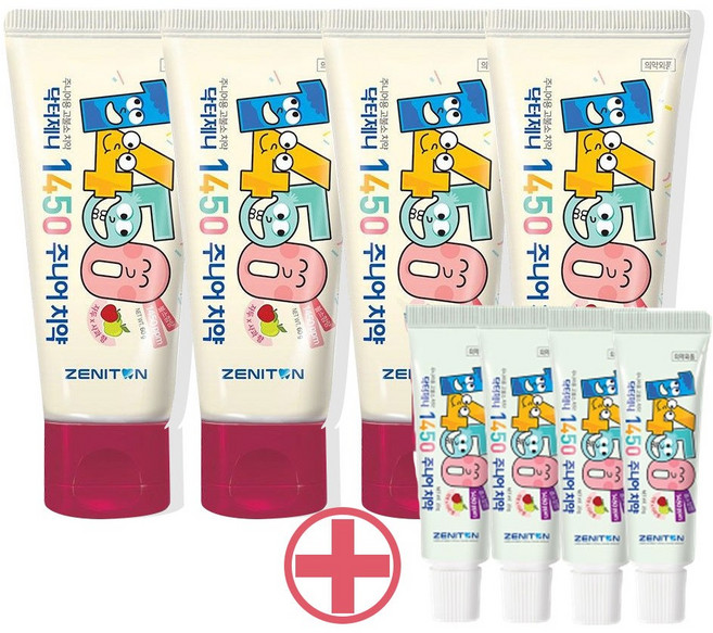 제니튼 닥터제니 1450 고불소 주니어 어린이 치약 4개(사과자두향)+미니4개 초등학생치약, 4개