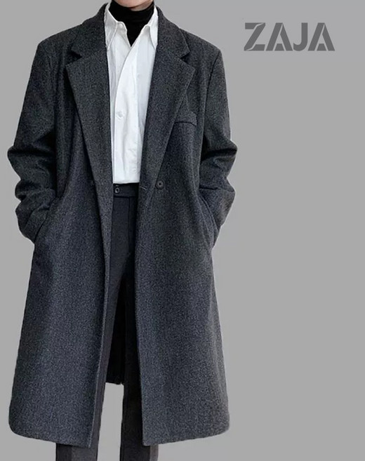 ZAJA 남성용 겨울 코트 모직 따뜻한 기모 정장 코트