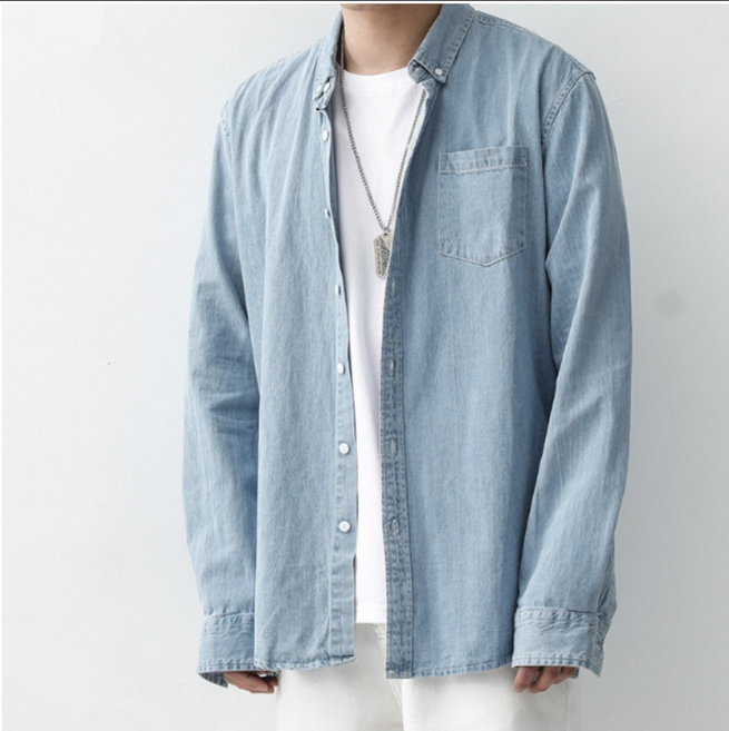 2024신상 남자 데님셔츠 워싱 청남방