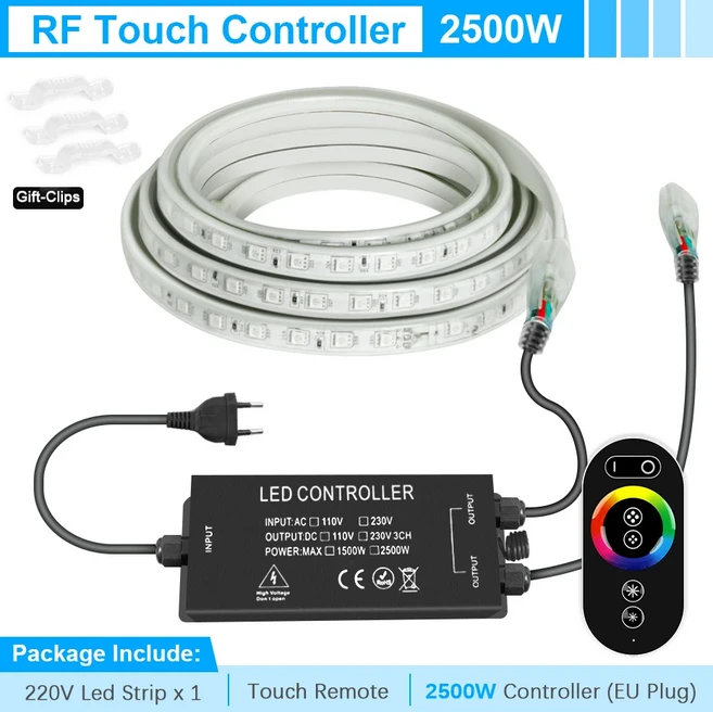 5050 RGB LED 스트립 조명 조도 조절 가능 IP67 방수 테이프 EU 플러그 RF/리모컨 리본 램프 220V, 02 발광 색상 8, 01 220V EU Plug, 33 60 m
