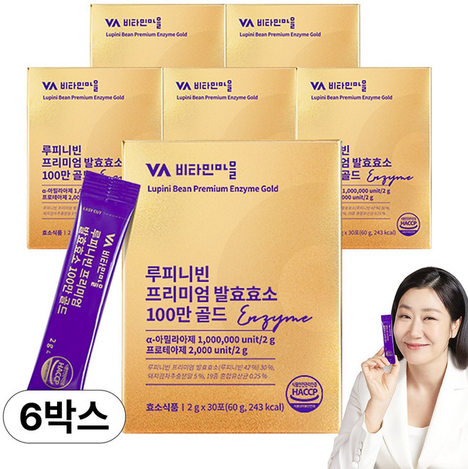 비타민마을 루피니빈 프리미엄 발효효소 100만 골드 30p, 60g, 6개