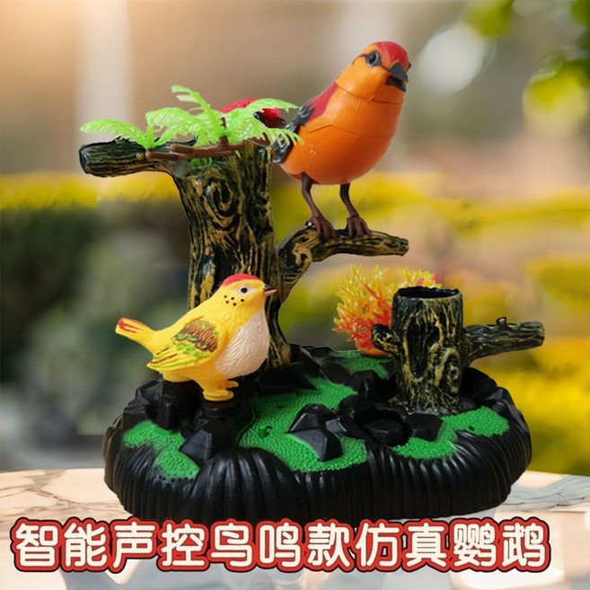 聲控仿真鸚鵡擺件，互動式聲控小鳥兒童玩具, 1個, 山雀款【可説話/可鳥鳴】送充電電池,仿真小鳥