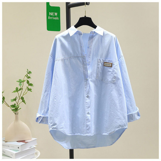 POMTOR 여성 긴팔 면 셔츠 남방 루즈핏 무지 스타일
