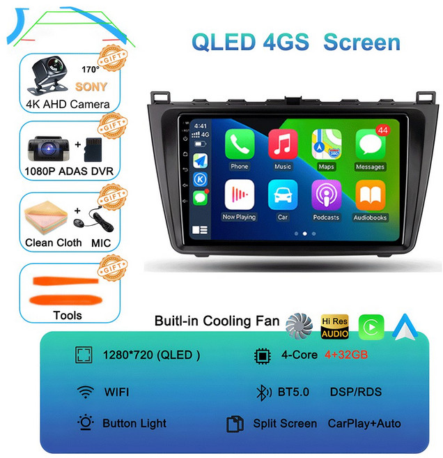 Android15 Carplay 자동차 라디오 For Mazda 6 GH 2007 2008 2009 2010 2011 2012 멀티미디어 GPS 비디오 플레이어 스테레오 2din, 4G 32G CAM DVR