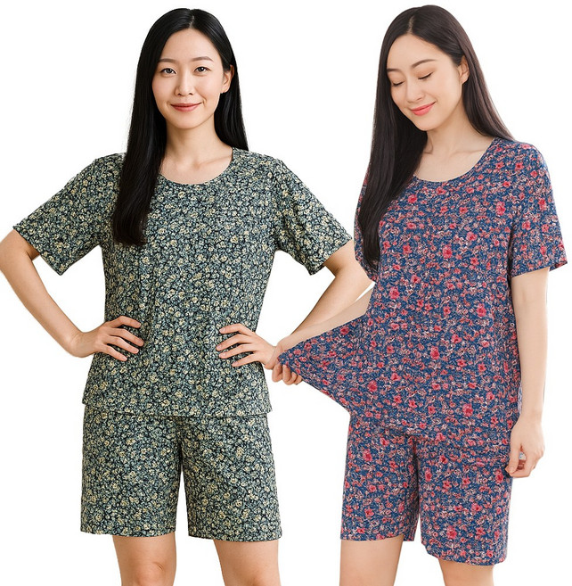 시원한 아이스 원단 상하세트 파자마 꽃무늬 촌캉스 할미옷 홈웨어