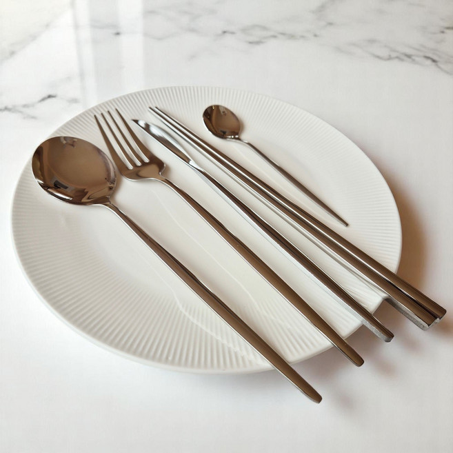 라임키친 수저포크 젓가락 4인 5종 304스텐 커트러리, 4세트, 나이프+스푼+티스푼+포크+젓가락, 실버