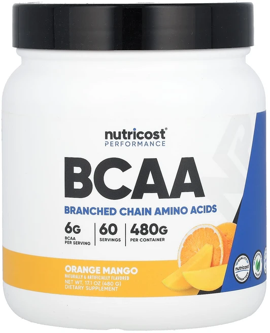 Nutricost 운동 능력 BCAA 오렌지 망고 480g(17.1oz), 480g, 1개 - 쿠팡