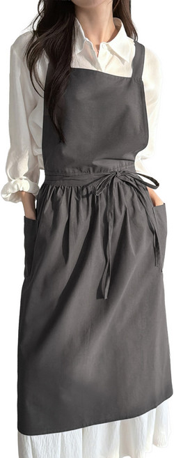 두리앤고 프리미엄 워싱 H형 카페 원피스 앞치마, 그레이, 1개
