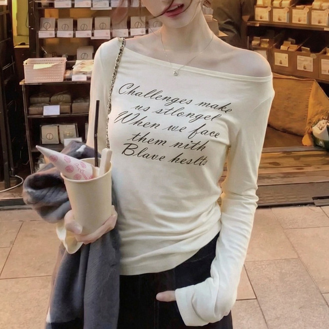 SOSISI 여성 보트넥 오프숄더 얇은 긴팔티셔츠 YY1T260987