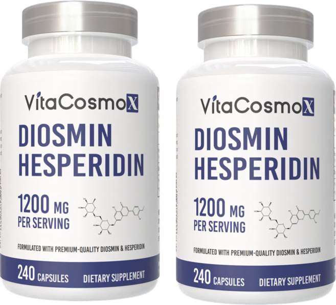 VitaCOS 코스moX Diosmin 헤스페리딘 1200mg 복합체 180캡슐 시트러스 바이오플라보노이드 풍부한 과일 추출물 100% 채식주의자 GMO 프리 및 글루텐, 2개, 240정