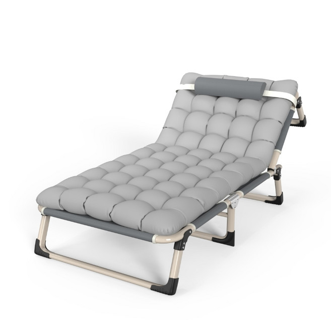 午睡摺疊躺椅 75公分加寬床面 四檔調節, 加寬75cm方管三折床灰色＋棉墊四檔