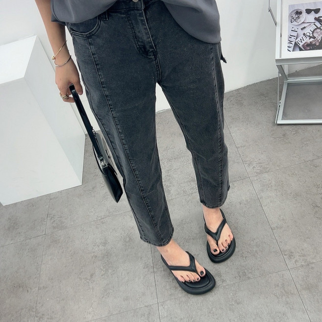 에브리룩 절개 라인 스판 굿 뒷밴딩 데님 청바지(M-2XL)