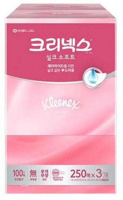 크리넥스 실크소프트 미용티슈 각티슈 250매 x3입, 3개