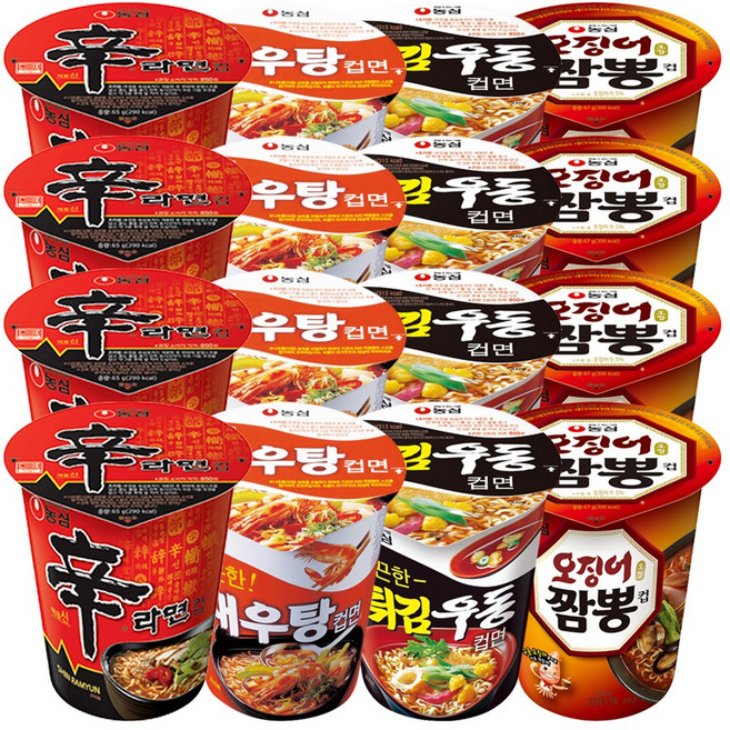 간식팩토리 신라면4+튀김우동4+새우탕4+오징어짬뽕4 소컵 총 16입, 1개