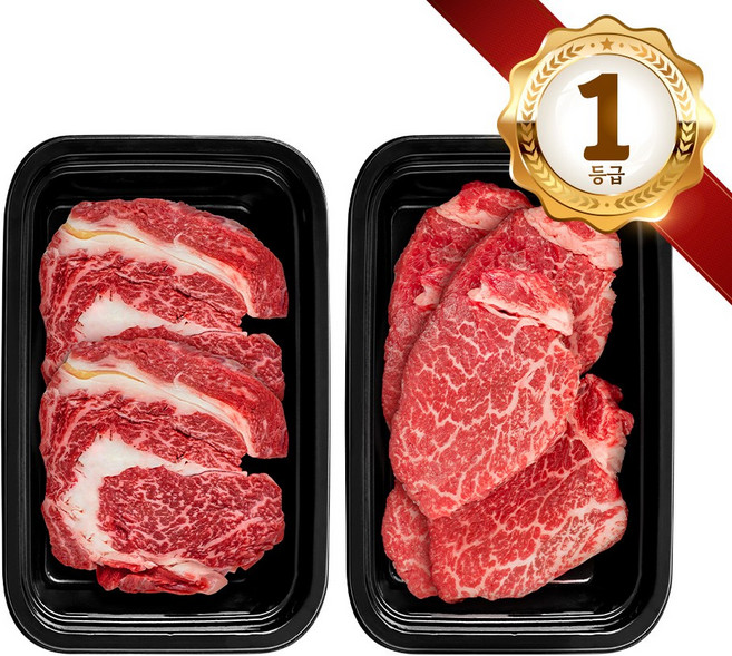 쿠가[냉장] 횡성한우 어사품 1++등급 구이 2구 1호(총1kg)근내지방도7이상[구성 등심+안심채끝(랜덤)], 1개