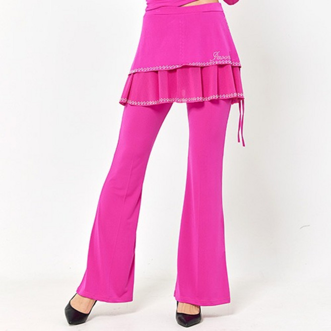 치마바지세트 캉캉바지 댄스도매몰 라인 라틴 스포츠댄스복 DANCE SPORTS 댄스바지 랩바지 LDP19700 양끈 SET 2 바지, XL(77), 검정