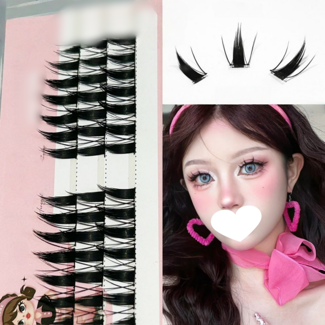 MorningSea 인형 만화속눈썹 자연스러운 C컬 풍성 속눈썹, 1개, 블랙