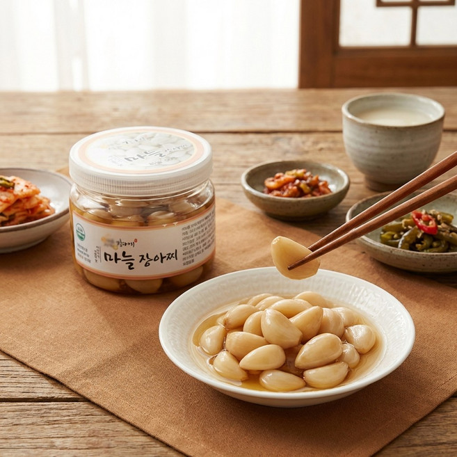 밀양 30년 전통 저염 마늘장아찌 아삭한 알싸한 마늘 절임, 1개, 300g