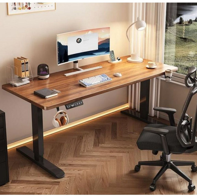 리프트 모션 테이블 식탁 거실 학교 전동책상 스탠딩 자동, 크림 화이트 + 화이트 다리+ 16mm