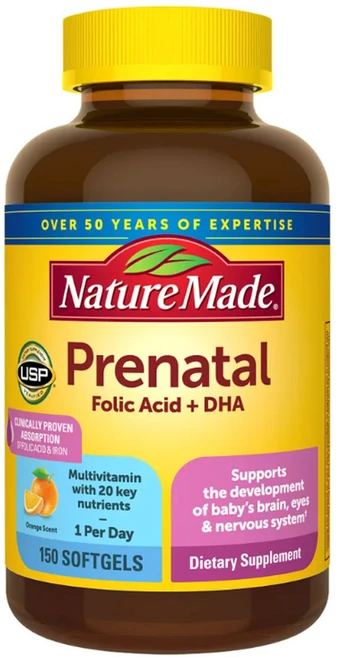네이쳐 메이드 임산부용 멀티비타민 DHA 프리네이탈 150정 (소프트젤) Nature Made Prenatal Multi + 150 Softgels, 1개 - 쿠팡