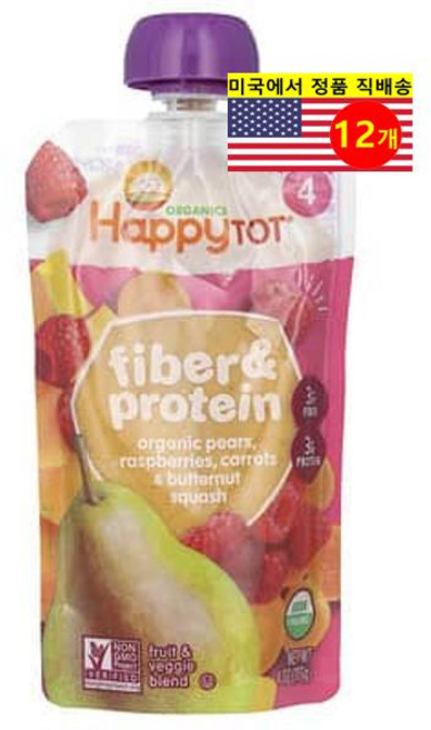 Happy Family Organics 24개월 이상 유아용 오가닉 과일 채소 섬유소 단백질 이유식 113g 6개, 12개
