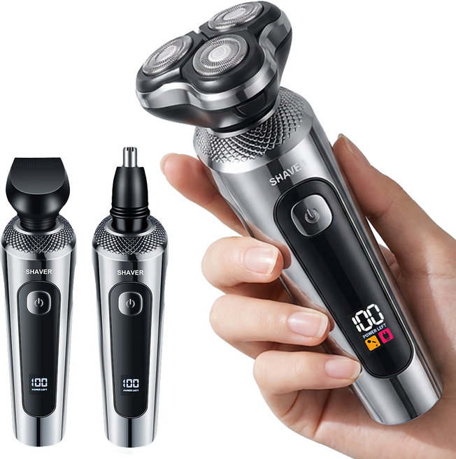 nicoliley 남자 전기면도기 방수 휴대용 면도기 눈썹 코털제거기 전기 면도기 세트, 실버, 3in1 전기면도기