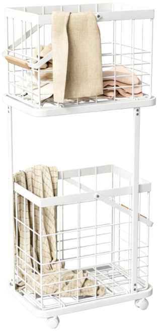 Bornoon 접이식 2단 철제 트롤리 와이어 빨래바구니, 화이트
