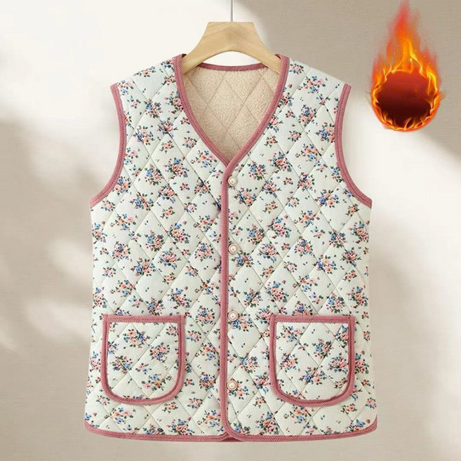셀럽당 추동 조끼 여성 기모 도톰 방한 엄마 프린트 조끼 중장년C02787
