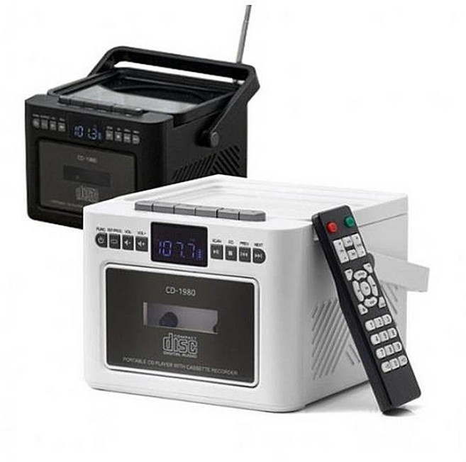 롯데카세트 CD포터블 CD-1980 양방향블루투스 라디오 무선 CD플레이어 USB SD카드 인식, 블랙