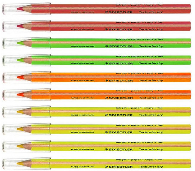 스테들러 형광 색연필 128 64 (노랑4주황2녹색2분홍2) 10개 혼합세트 캡포함, 1세트, 10색