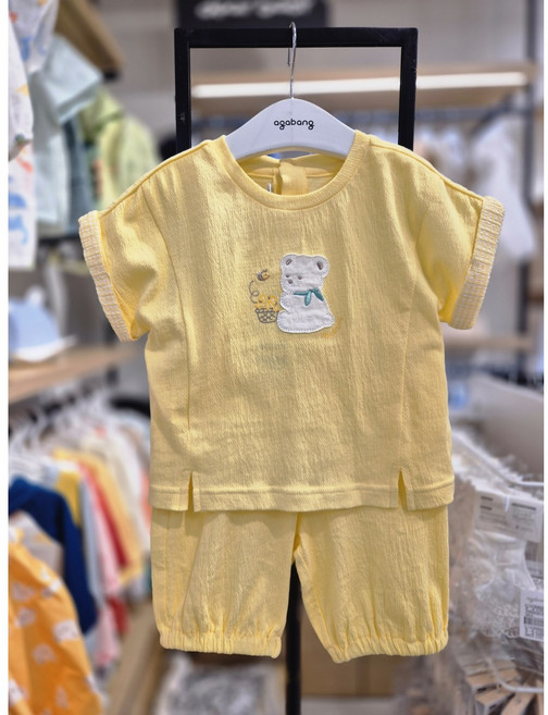 동아쇼핑점 아가방 #빠른선택#여름 유아 남자아기 상하복 외출복 일상복 등원복 /열많은 아기위한 가볍고 스판감좋은 소재감 /귀여운곰돌이와펜/반팔티셔츠+6부바지/마요이지반팔6부상하