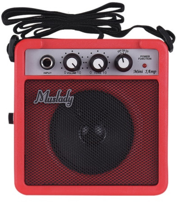 5W 미니 기타 앰프 스피커 3.5mm 및 6.35mm 입력 1/4 인치 출력 볼륨 톤 조정 오버 드라이브 지원, 빨간색, 2.빨간