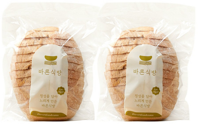 바른식방 100% 저당 통밀빵 구워낸 건강빵 (유기농 통밀 사용), 400g, 2개