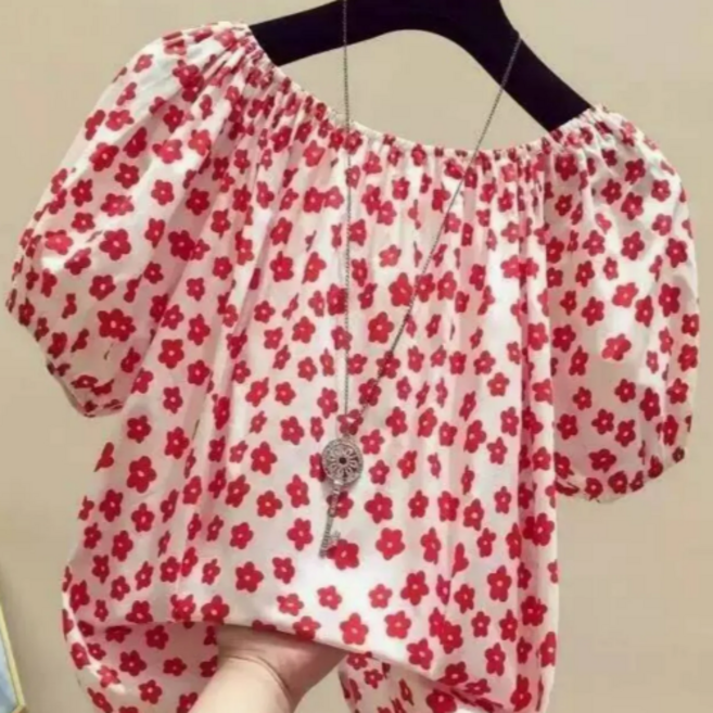 루스리더 여성 여름 퍼프 반팔 블라우스 V505