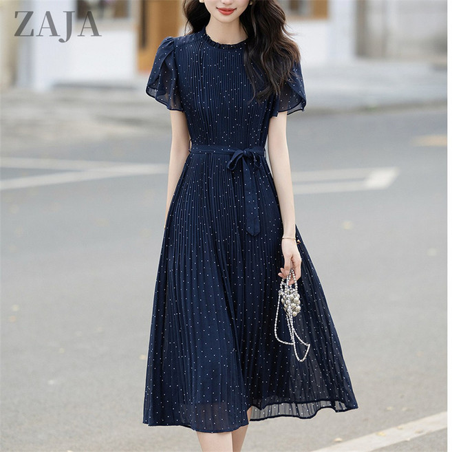 8위 - ZAJA 여성 시폰 원피스 여름 허리 조임 도트 데일리룩 바캉스룩
