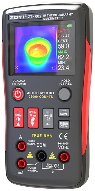 ZOYI ZT-R02 휴대용 열화상 카메라 디지털 멀티미터 2 in 1 IR 해상도 240X240 96X96, 01 Black
