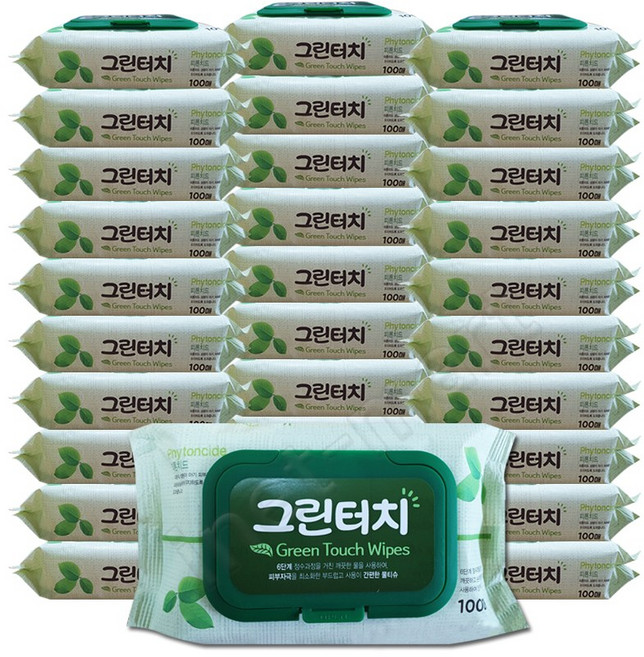 그린터치 물티슈 100매 (캡형) - 30개입, 100개입, 30개