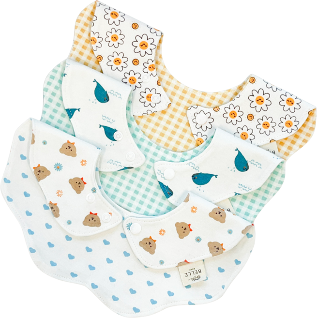 벨베이비 아기 양면 턱받이 3종 세트, Y, 3개입, 1세트