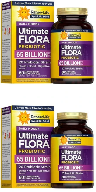 Renew Life 얼티메이트 플로라 60정 2팩 Renew Life Ultimate Flora Probiotics Daily Mood Support, 2개 - 쿠팡