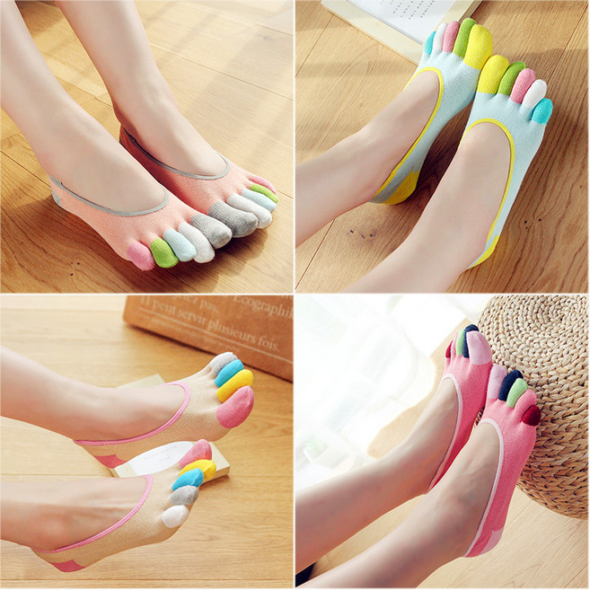 Makone 여성용발가락양말 슬림핏 얕은 트 다섯발가락양말 여름 여성 귀여운 발목양말 미끄럼방지 순면 발가락, 01