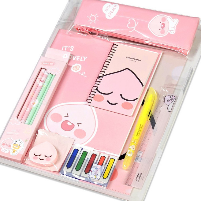 카카오프렌즈 실속 문구 세트 투명 화일케이스 패키지, 어피치