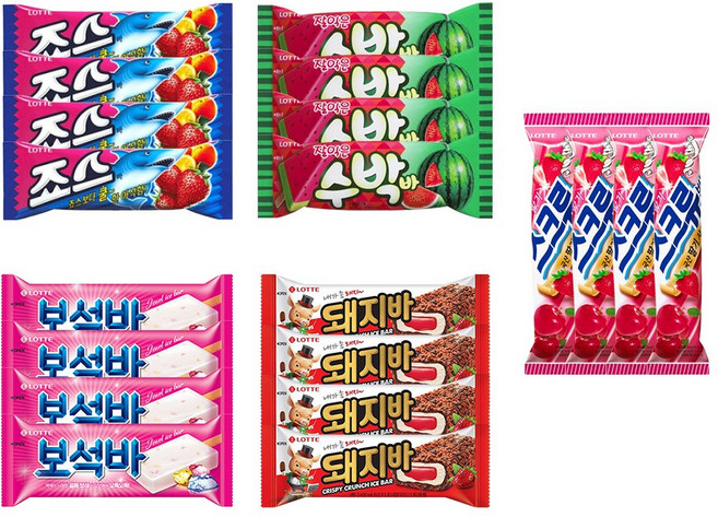 바 아이스크림 5종 상품 세트 구성 (죠스바 / 수박바 / 스크류바 / 보석바 / 돼지바) 20개세트, 1세트