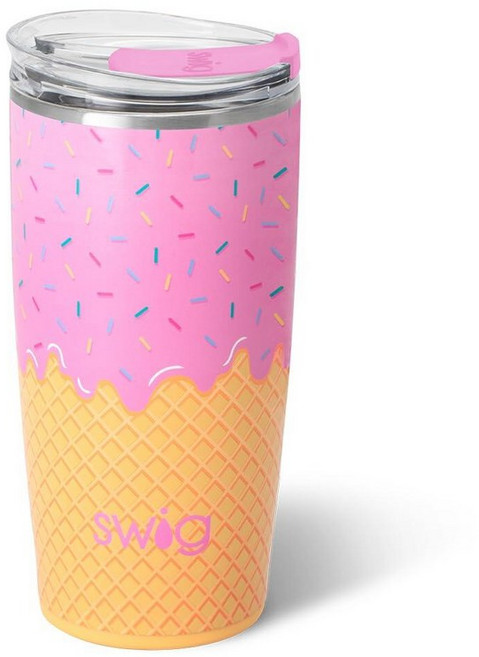 Swig Life 709.8ml(24온스) 파티 컵 EZ 슬라이더 뚜껑이 있는 쌓을 수 단열 여행용 커피 텀블러 컵 홀더 친화적 스테인리스 스틸 재사용 가능한 머그잔(하우, SCOOP THERE IT IS