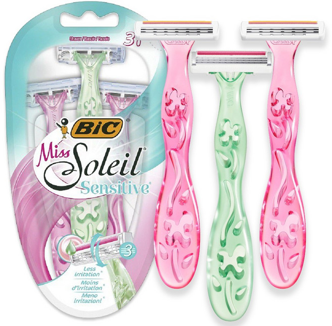 BIC 미스솔레일 센서티브 3중날 여성면도기 3개입, 1개