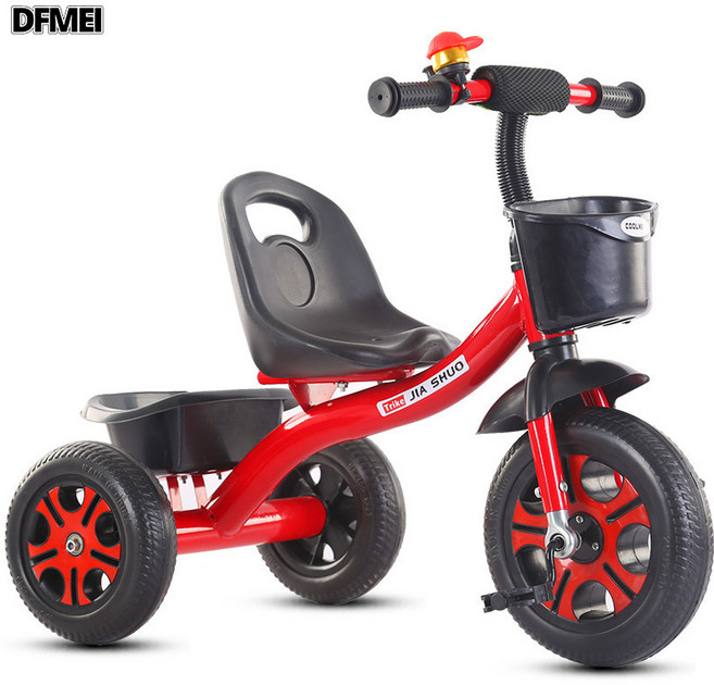 DFMEI 兒童三輪車腳踏手推車自行車1-3-2-6歲大號嬰幼腳蹬三輪單車童車., 1個, 1cm, 紅色高彩彩輪-帶推把+安全帶+剎車二合一---特價商品:參考詳情