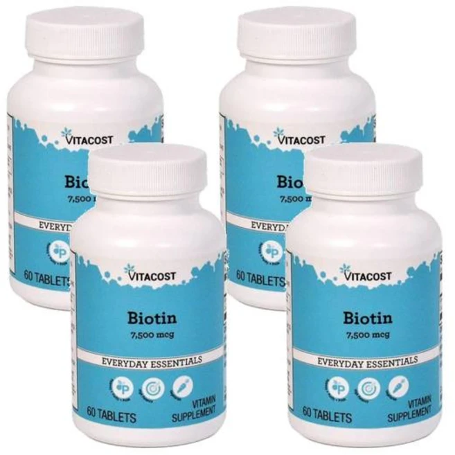비타코스트 비오틴 7500mcg Vitacost Biotin, 4개, 60정 - 쿠팡