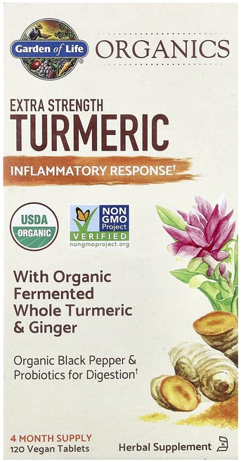 Garden of Life Organics 엑스트라 스트렝스 강황 염증 반응 비건 정제 120정, GardenofLifeOrganics엑스트라스트렝스강황, 1개 - 쿠팡